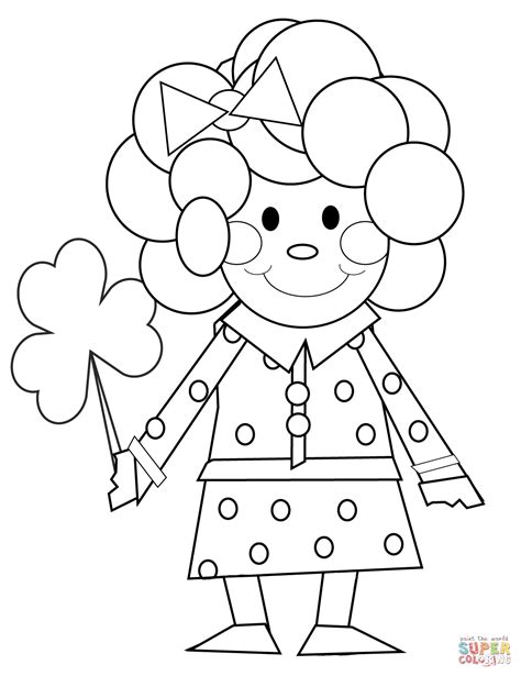 His arms are widely spread open and he's in this coloring sheet, the leprechaun is holding onto a massive pot of gold. Cartoon Girl with Shamrock coloring page | Free Printable ...