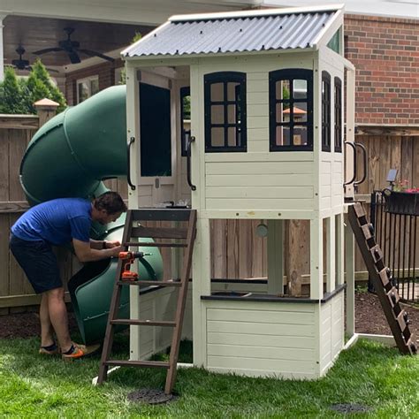Farmhouse Style Outdoor Playhouse Two Story With Slide Etsy