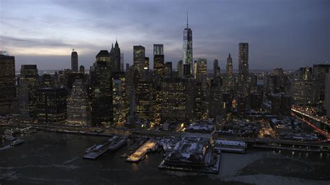 48k Stock Footage Aerial Video Of Lower Manhattan Skyscrapers In Snow