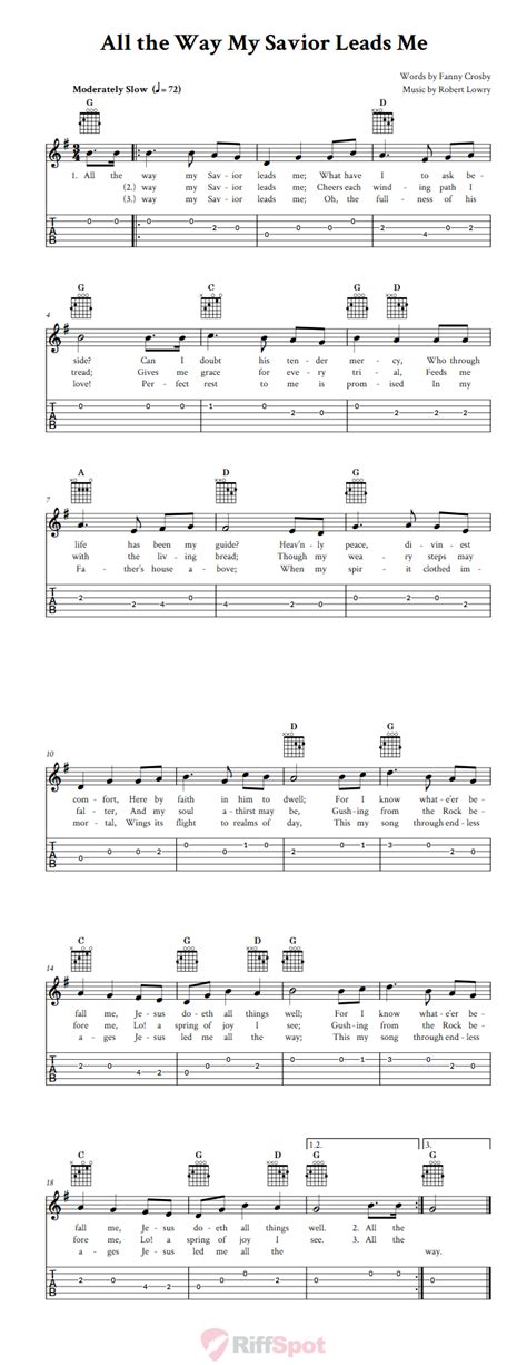 All The Way My Savior Leads Me Easy Guitar Sheet Music And Tab With