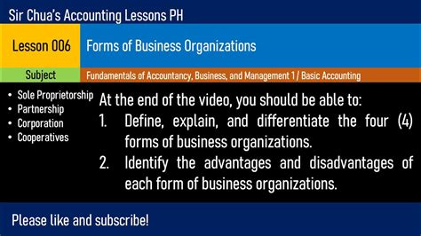 Lesson 006 Forms Of Business Organizations Youtube