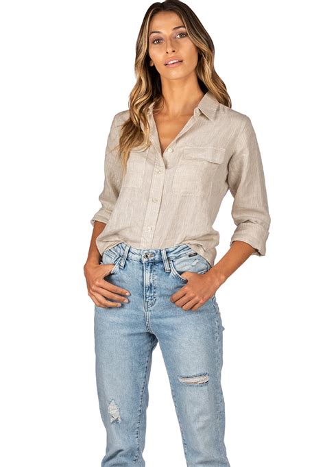 Lete Natural Relaxed Linen Shirt With Pockets Camixa Usa