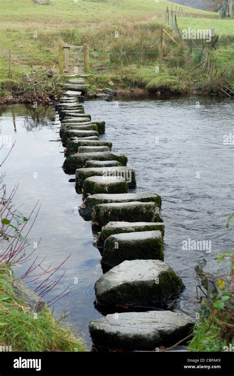Stepping Stones Over River Rothay Lake District Cumbria Stock Photo