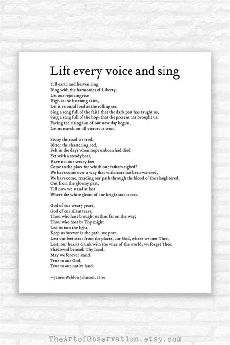 Lift Every Voice and Sing Poem Print, James Weldon Johnson ...