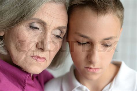 Sad Senior Grandmother With Grandson Stock Image Colourbox