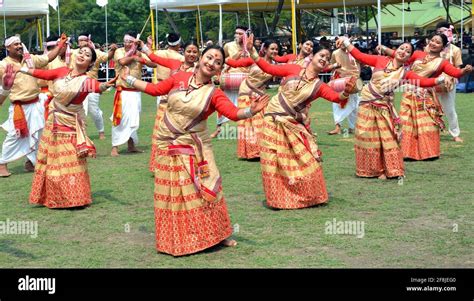 Guwahati 14th Apr 2021 People Perform Bihu A Folk Dance During The