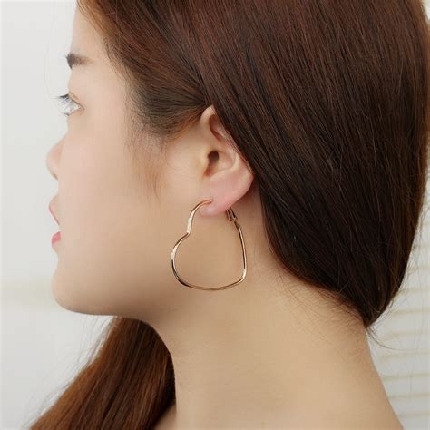 Super Sexy Large Heart Hollow Hoop Earrings Gold Silver Color Big Oversized Statement Earrings
