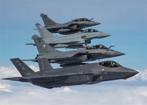 A Us Air Force F 35a Lightning Ii Two Dassault Rafales And A Royal