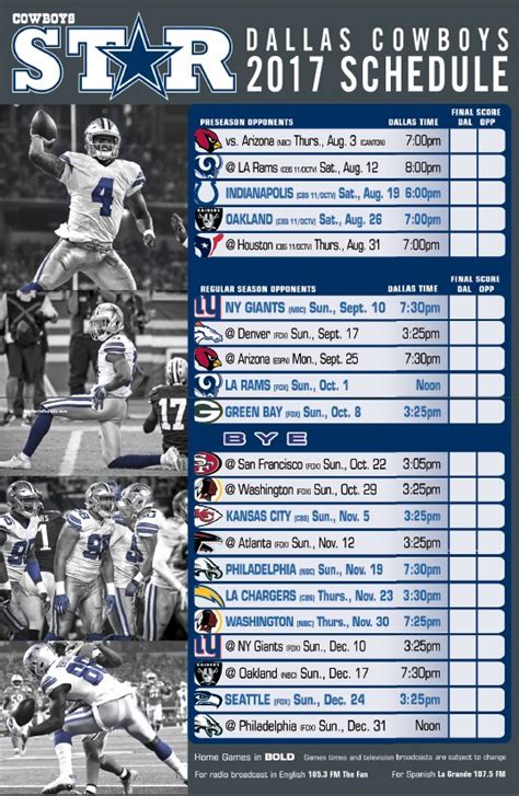 View the 2021 dallas cowboys schedule at fbschedules.com. DCStarMagazine on Twitter: "Our 2017 pull-out schedule poster is available in the Cowboys ...