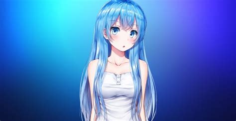 Desktop Wallpaper Blue Hair Anime Girl Cute Original Hd Image