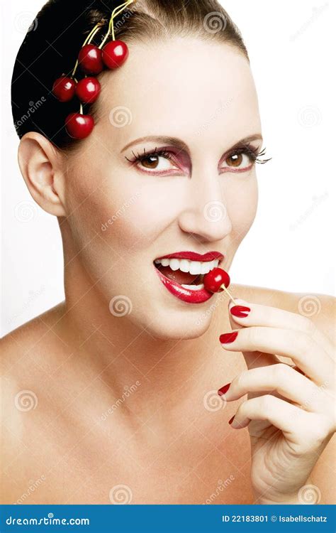 Beautiful Woman Eating A Cherry Stock Image Image Of White Cherry