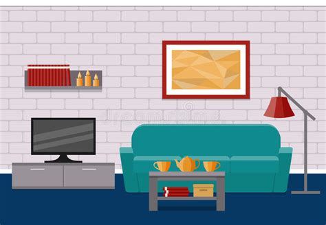 Living Room Flat Interior Vector Graphic Stock Vector Illustration