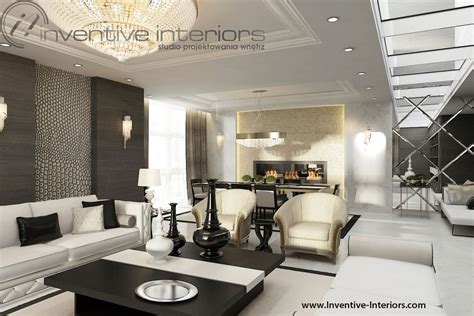Projekt Apartamentu 60m2 Inventive Interiors Złoty żyrandol W Salonie