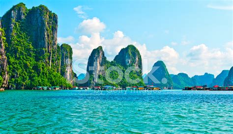 View Of Floating Village And Rock Islands Stock Photo Royalty Free