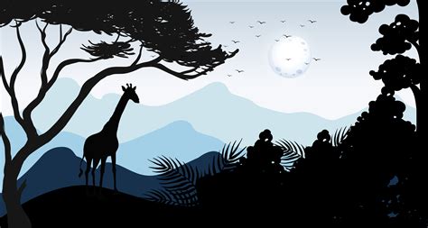 Silhouette Giraffe And Forest Scene 445711 Vector Art At Vecteezy