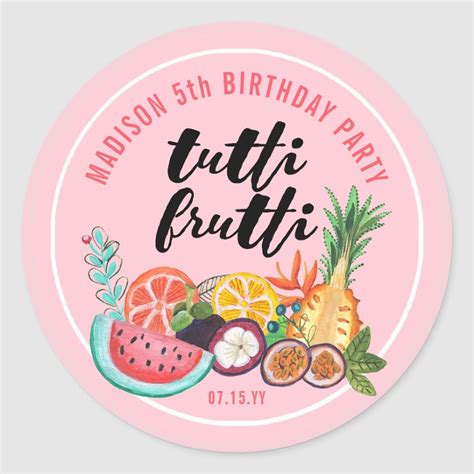 Tutti Frutti Pink Girly Fruit Drawing Classic Round Sticker Zazzle