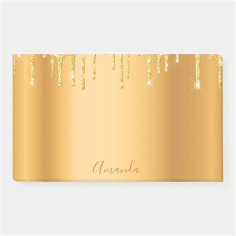 Glitter Drip Gold Metallic Glam Name Post It Notes Zazzle In 2022