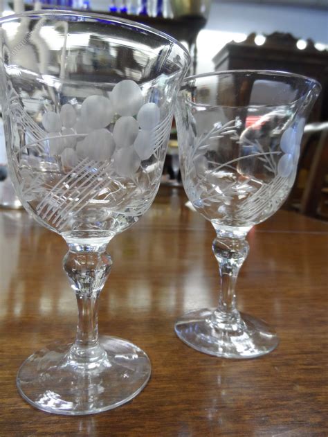 Antiques Atlas Pair Of Etched Glass Wine Glasses