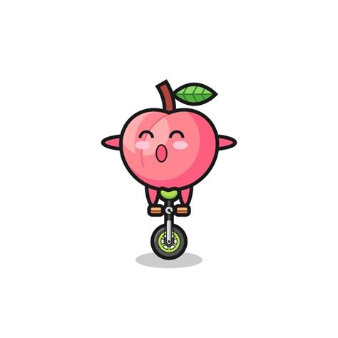 Premium Vector The Cute Peach Character Is Riding A Circus Bike