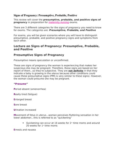 Signs Of Pregnancy Presumptive Probable Positive There Are 3