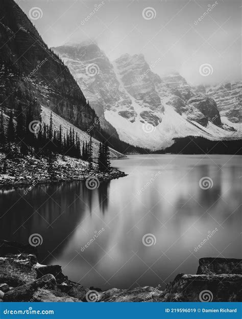 Moraine Lake Black And White Stock Image Image Of Nature White