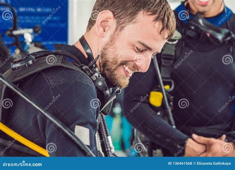 Diver Preparing To Dive Into The Sea Stock Photo Image Of Diver