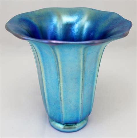 Steuben Blue Aurene Shade Shaped Art Glass Vase Signed