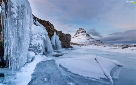 Icecream Rocks Kirkjufellsfoss Waterfall Icicle Winter Kirkjufell