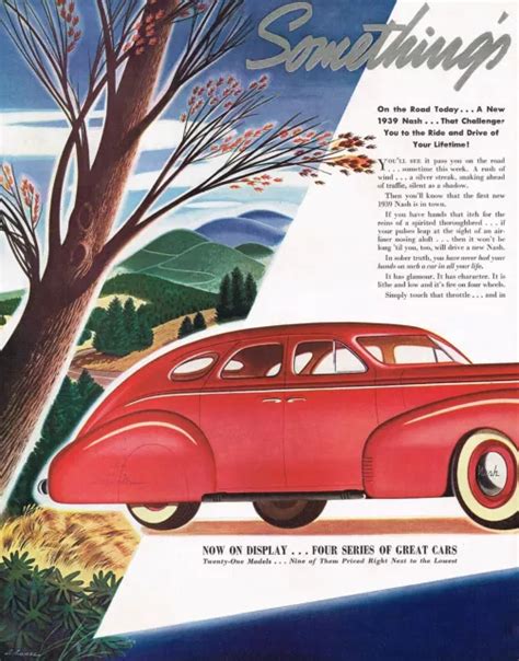 1938 Big Original Vintage 1939 Red Nash Car Automobile Art Print Ad 34