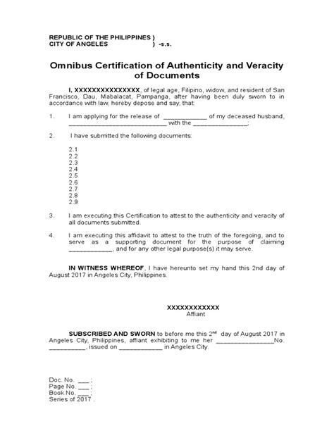 Affidavit Of Authenticity Pdf