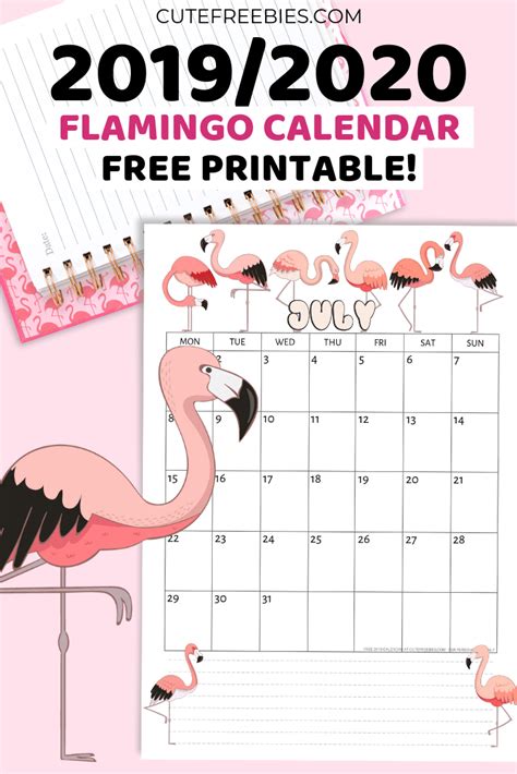 Pink Flamingo Printable Calendar For 2020 Cute Freebies For You Planner Calendar Printables