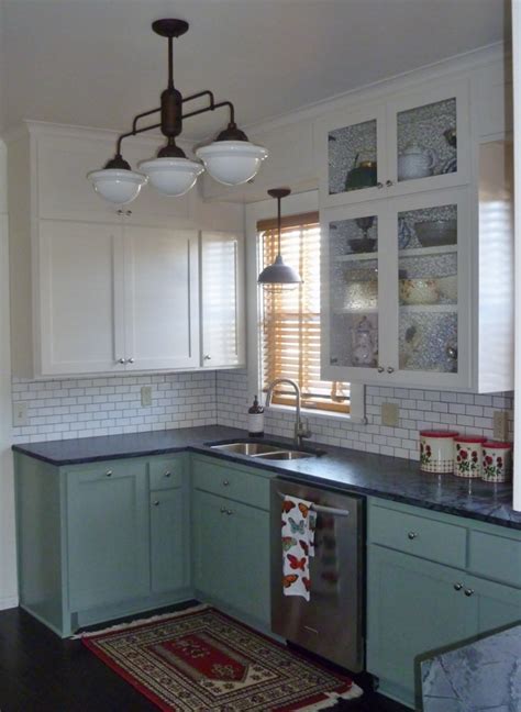 Matching lighting and faucets in small bathrooms. Warehouse Shades, Schoolhouse Lights Feature in Kitchen ...