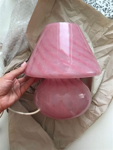 Xl Pink Vintage Murano Glass Swirl Mushroom Table Desk Lamp Etsy