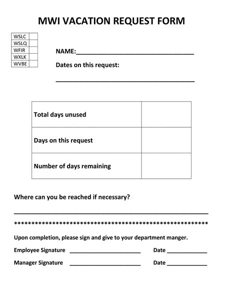 Employee Vacation Request Form Template