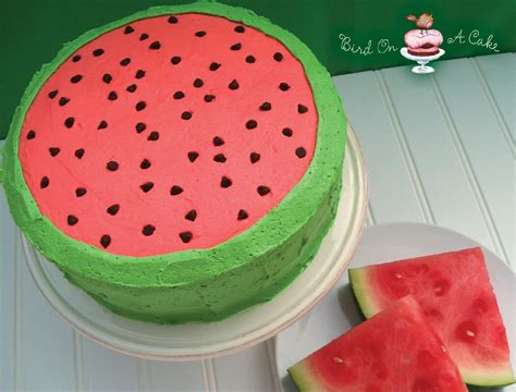 This watermelon cake would be perfect for a summer party or bbq. Bird On A Cake: Watermelon Flavored Cake
