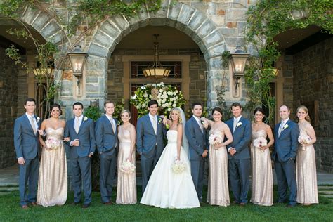 Maybe you would like to learn more about one of these? Bridesmaids in Gold Dresses and Groomsmen in Navy Suits