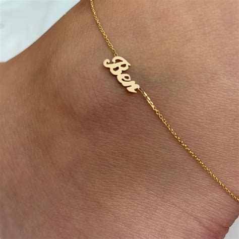 Personalized Single Name 14k Solid Gold Ankle Bracelet Etsy