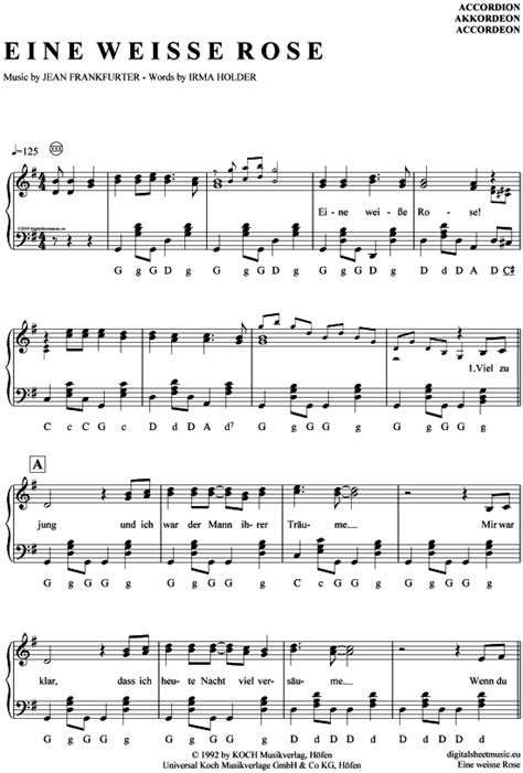 Kostenlose notenblatt vorlage zum ausdrucken. Eine weiße Rose (Akkordeon)