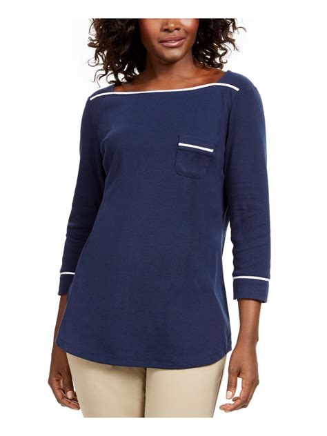 Karen Scott Karen Scott Womens Navy Solid Long Sleeve Boat Neck T Shirt Top Size Pm Walmart