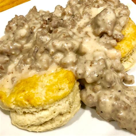 Homemade Buttermilk Biscuits And Sausage Gravy Food