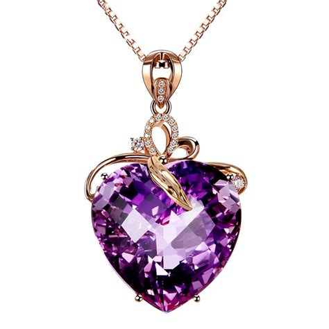 shop necklaces pendants women s amethyst created heart cubic zirconia crystal rose gold