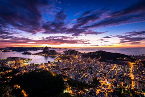 Rio De Janeiro City View Before Sunrise With The Sugarloaf