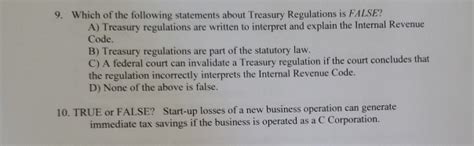 Solved 9 Which Of The Following Statements About Treasury