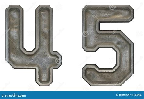Set Of Numbers 4 5 Made Of Industrial Metal On White Background 3d