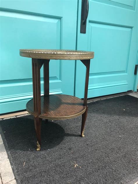 Bronze round aluminum outdoor side table. 20th Century Small Round Marble Side Table with Bronze ...