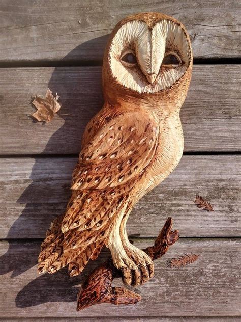 Barn Owl Wood Carving Hand Carved Wooden Owl Woodsy Art Etsy Wooden