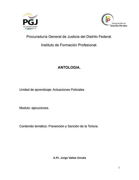 Antologia Procuraduría General De Justicia Del Distrito Federal