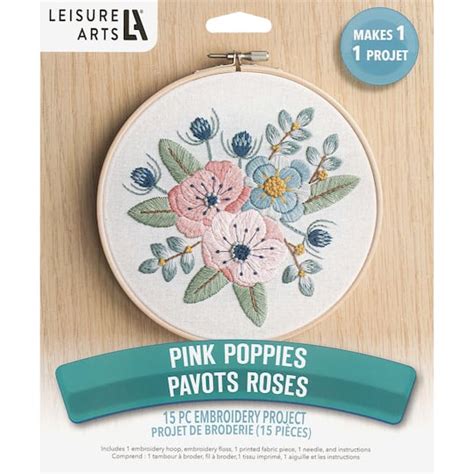 Leisure Arts 6 Pink Poppies Embroidery Kit Michaels