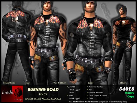 Second Life Marketplace Inedit Men052 Burning Road Black Men Biker Casual Outfit In Black