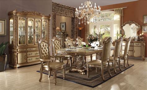 Inspired by french baroque, but with more finesse than flamboyance, delphine. Acme Vendome 9-Piece Double Pedestal Dining Set in Gold ...